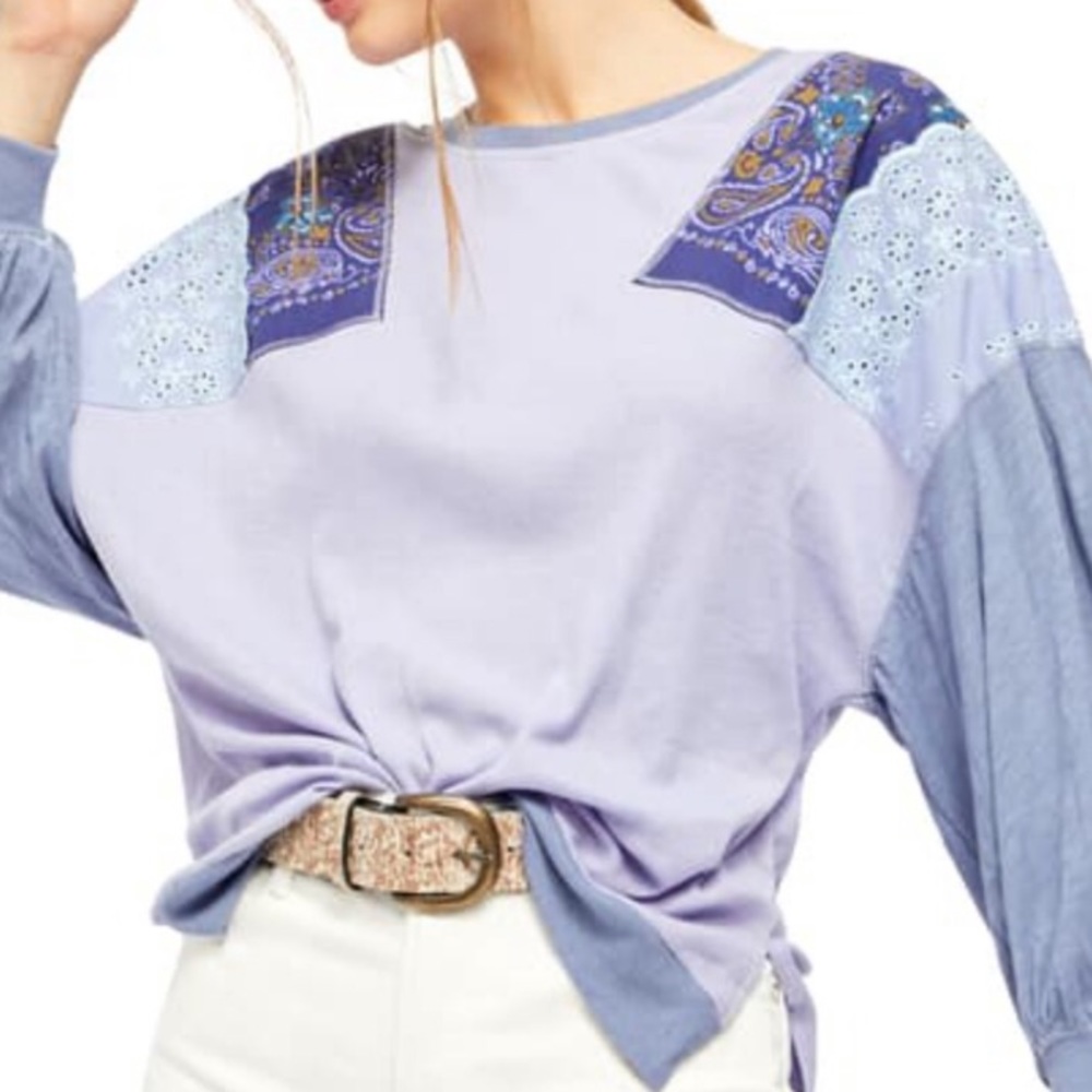 Free People Feelin It Patchwork Embroidered Top XS